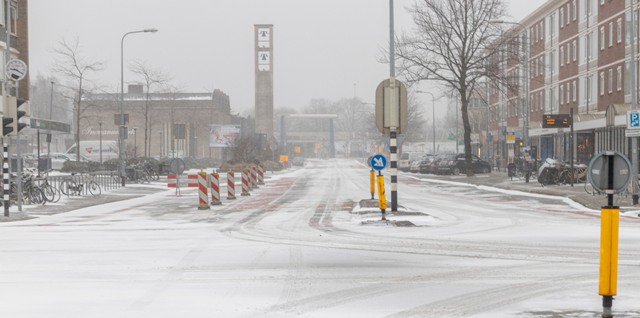 winter op het Overwinningsplein foto Roelof Sietsema februari 2021