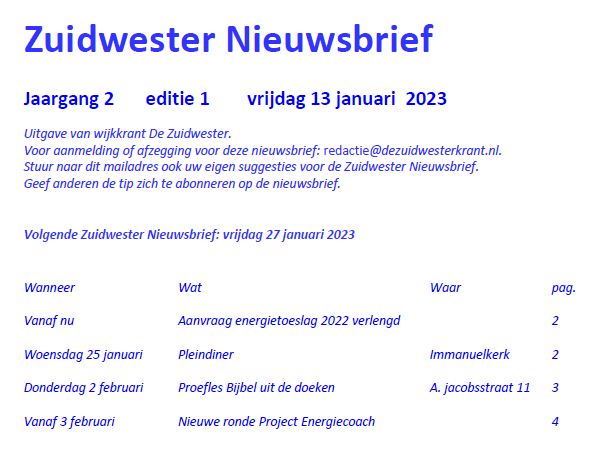 Nieuwsbrief plaatje 13 januari 2023