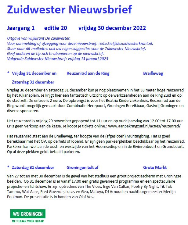 Zuidwester NieuwsbriefPlaatje 30 december 2022